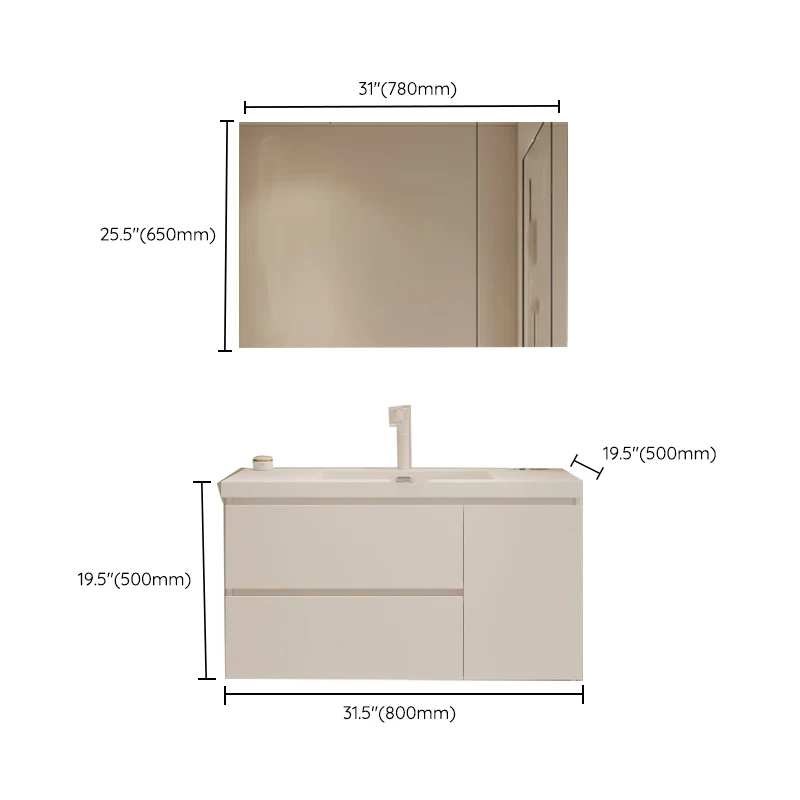 Juego de tocador con cajones, tocador de baño rectangular de madera blanca con lavabo individual, montaje en pared, con es...