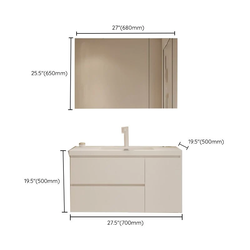 Juego de tocador con cajones, tocador de baño rectangular de madera blanca con lavabo individual, montaje en pared, con es...