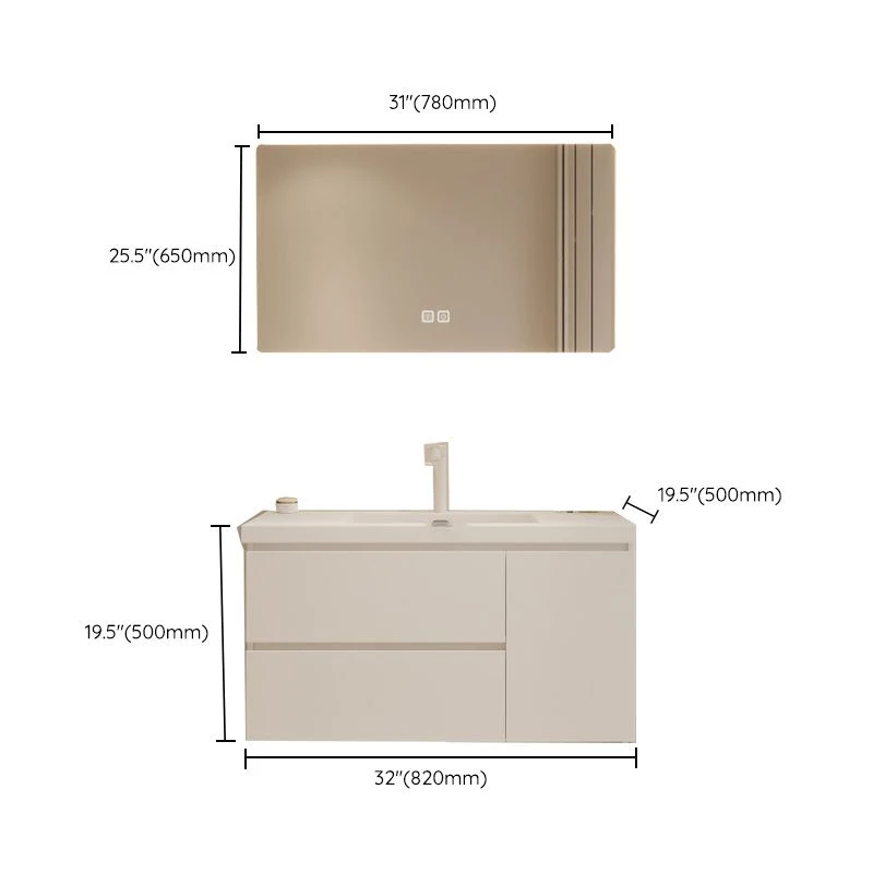 Juego de tocador con cajones, tocador de baño rectangular de madera blanca con lavabo individual, montaje en pared, con es...