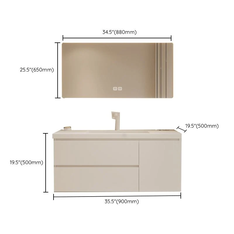 Juego de tocador con cajones, tocador de baño rectangular de madera blanca con lavabo individual, montaje en pared, con es...