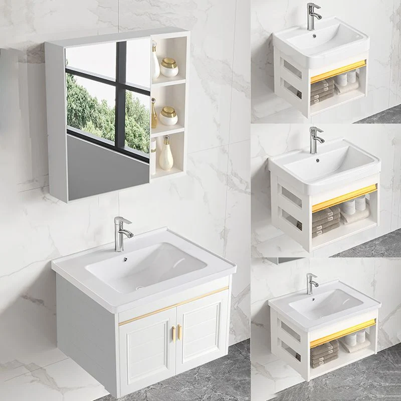 Juego de tocador con lavabo, cajones blancos, lavabo rectangular de pared con grifo Clearhalo