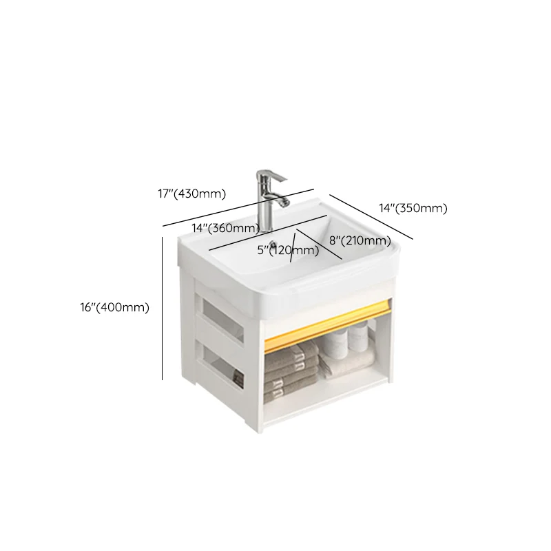 Juego de tocador con lavabo, cajones blancos, lavabo rectangular de pared con grifo Clearhalo