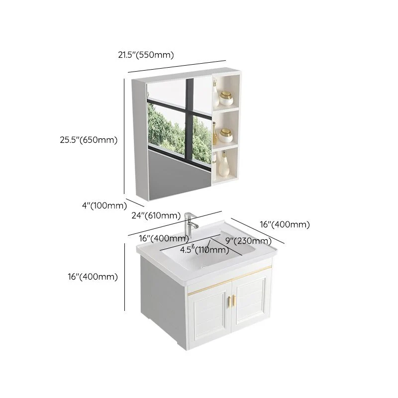 Juego de tocador con lavabo, cajones blancos, lavabo rectangular de pared con grifo Clearhalo
