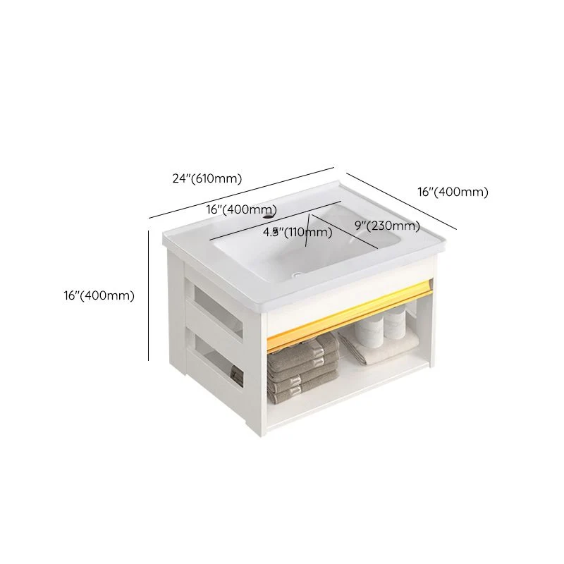 Juego de tocador con lavabo, cajones blancos, lavabo rectangular de pared con grifo Clearhalo