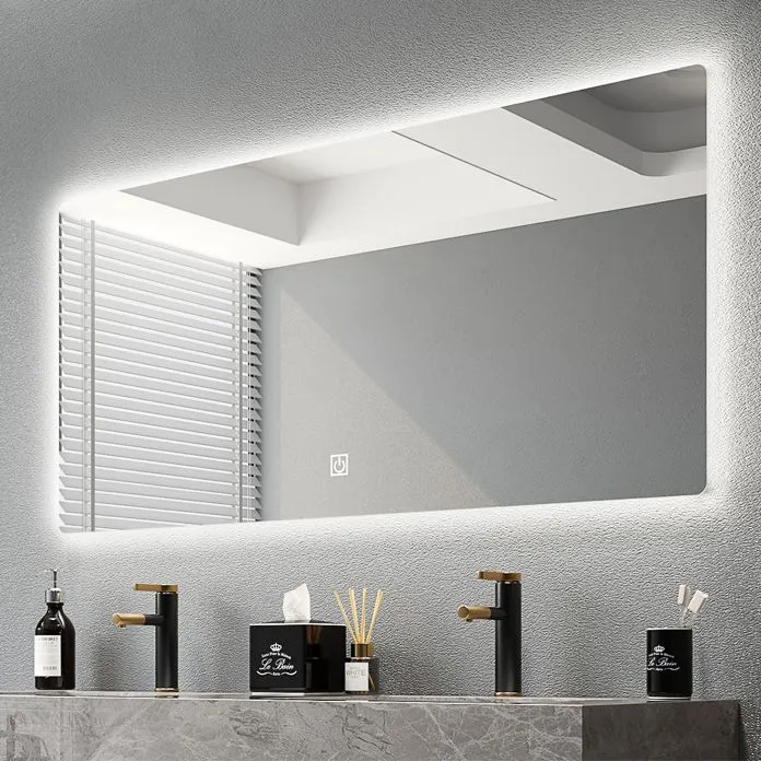 Juego de tocador con lavabo individual, espejo con tapa de piedra, cajones independientes, tocador de baño gris Clearhalo