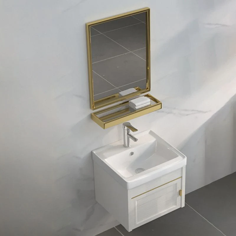 Juego de tocador con lavabo individual, espejo, montaje en pared, marco de metal, tocador de baño rectangular con 2 puerta...