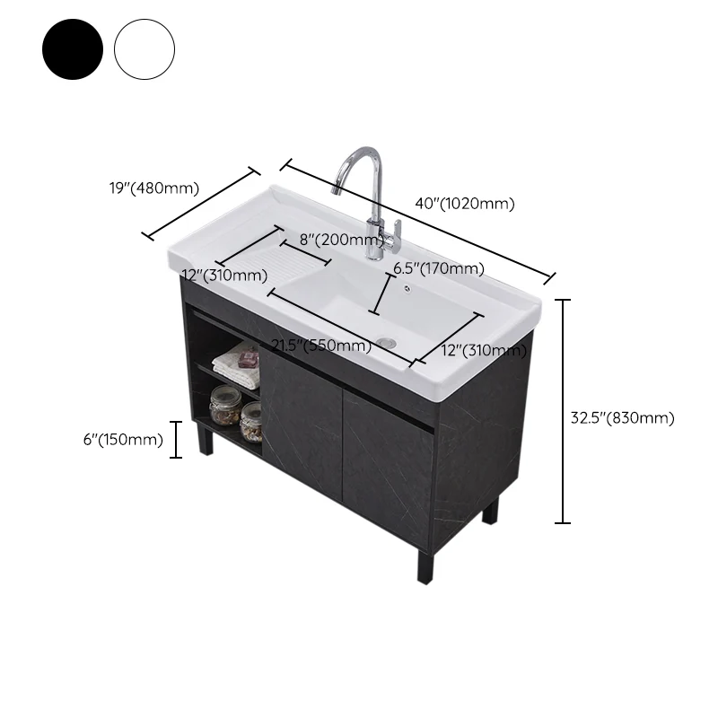 Juego de tocador con lavabo individual, tocador de baño de madera rectangular independiente con 2 puertas Clearhalo