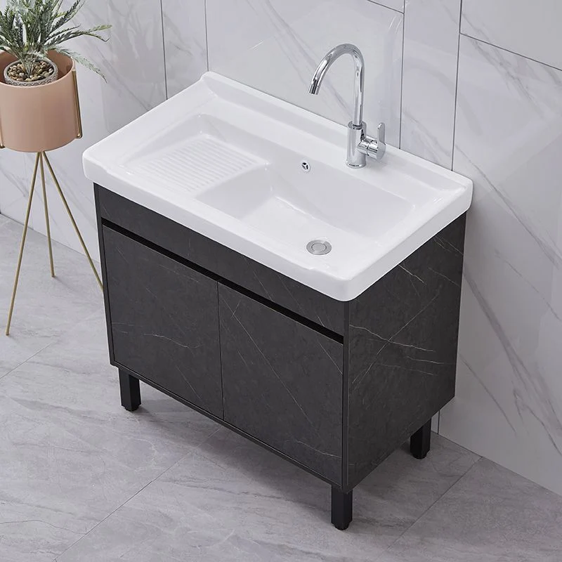 Juego de tocador con lavabo individual, tocador de baño de madera rectangular independiente con 2 puertas Clearhalo
