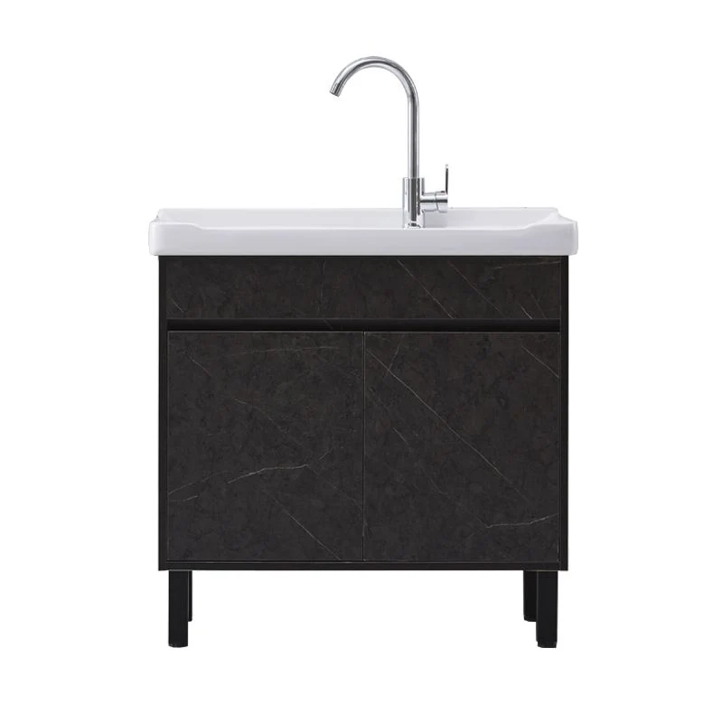 Juego de tocador con lavabo individual, tocador de baño de madera rectangular independiente con 2 puertas Clearhalo