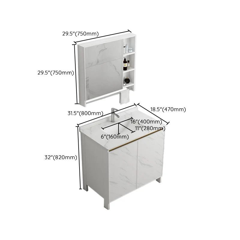 Juego de tocador independiente con cajón blanco, grifo de lavabo de cerámica, juego de tocador con espejo Clearhalo