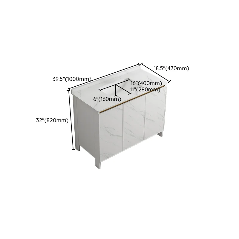 Juego de tocador independiente con cajón blanco, grifo de lavabo de cerámica, juego de tocador con espejo Clearhalo