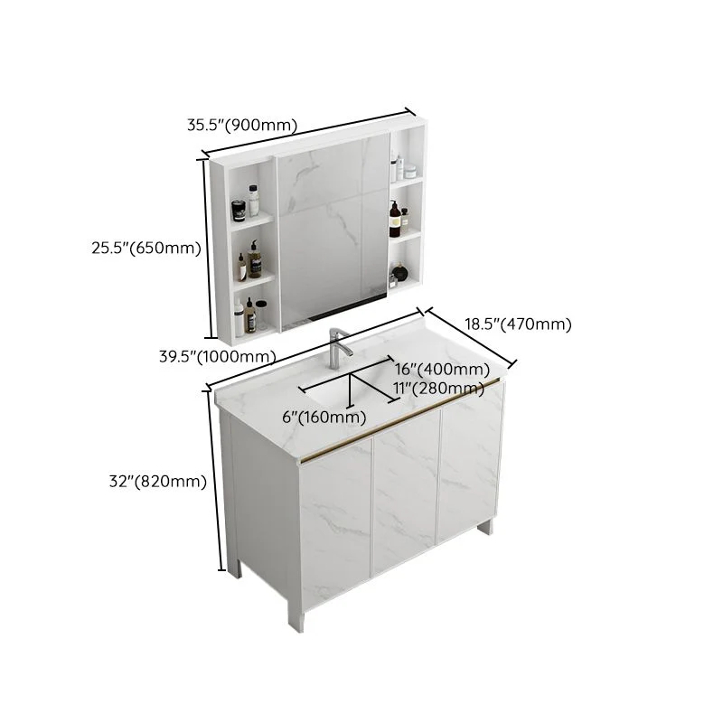 Juego de tocador independiente con cajón blanco, grifo de lavabo de cerámica, juego de tocador con espejo Clearhalo