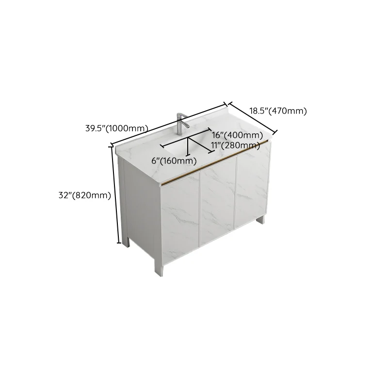 Juego de tocador independiente con cajón blanco, grifo de lavabo de cerámica, juego de tocador con espejo Clearhalo