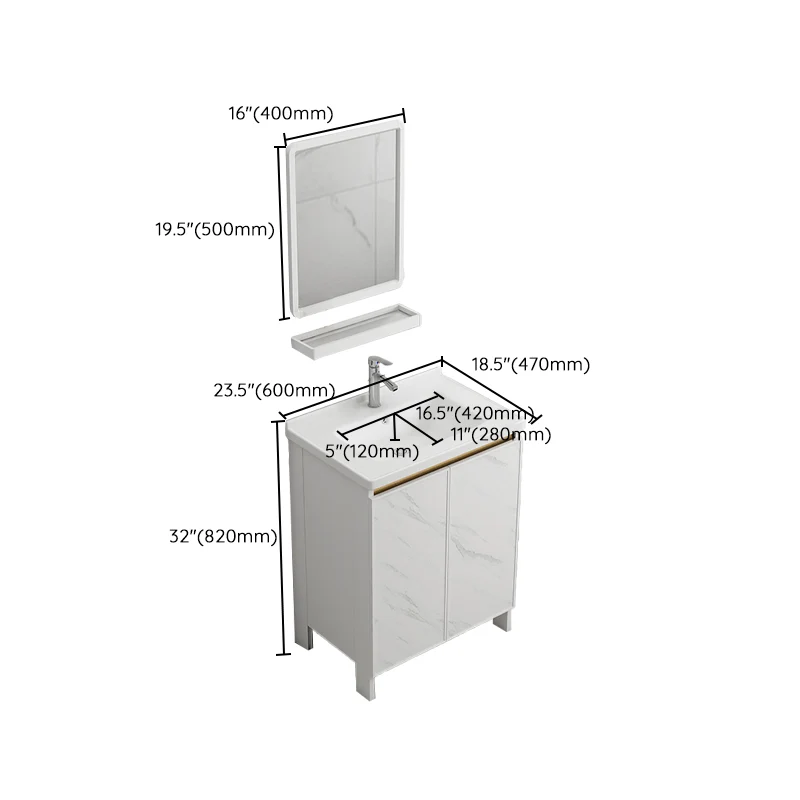 Juego de tocador independiente, grifo de cajón blanco, lavabo de cerámica, juego de tocador con espejo Clearhalo
