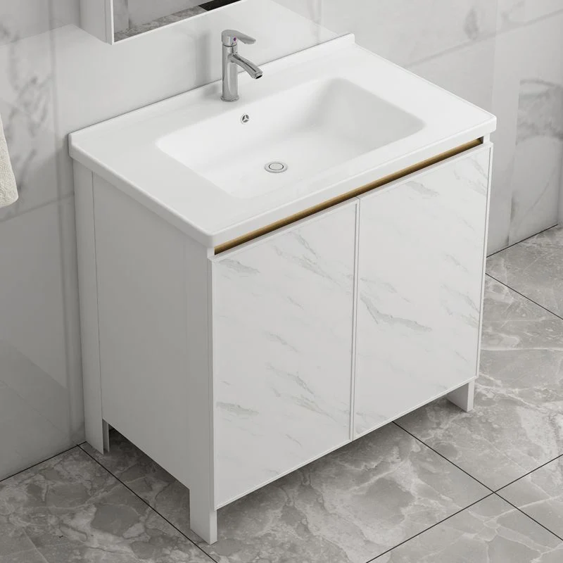 Juego de tocador independiente, grifo de cajón blanco, lavabo de cerámica, juego de tocador con espejo Clearhalo