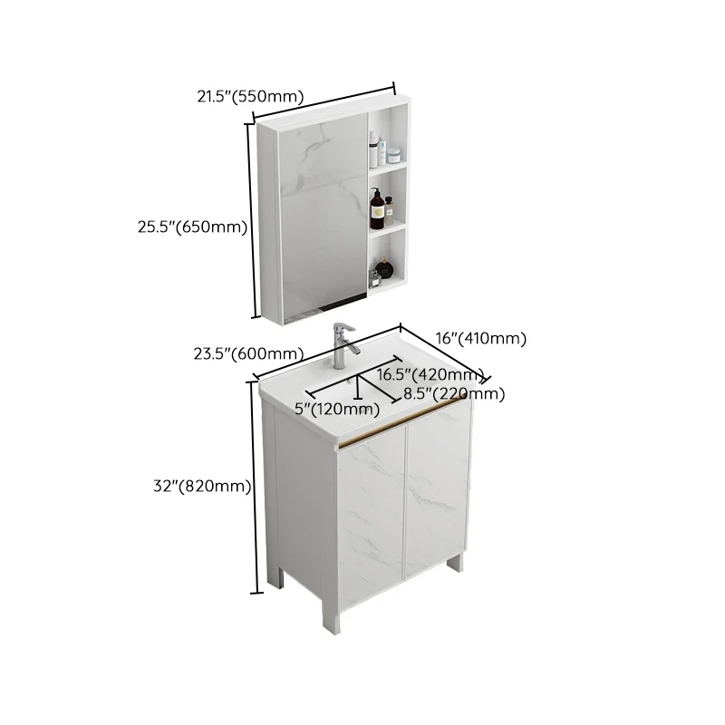 Juego de tocador independiente, grifo de cajón blanco, lavabo de cerámica, juego de tocador con espejo Clearhalo
