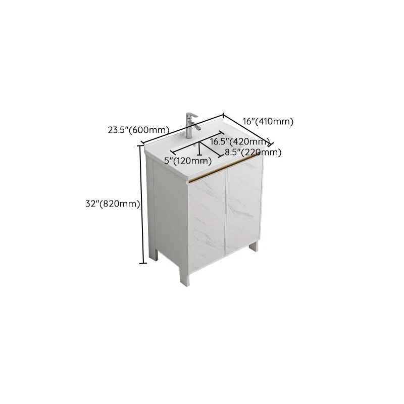 Juego de tocador independiente, grifo de cajón blanco, lavabo de cerámica, juego de tocador con espejo Clearhalo