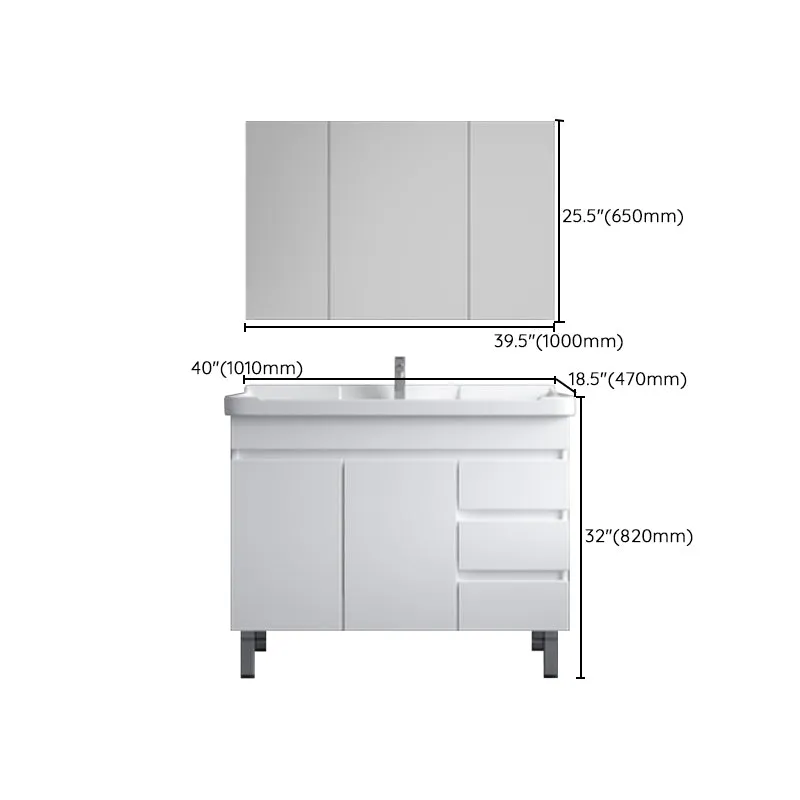 Juego de tocador independiente rectangular blanco moderno con tocador de baño individual de cerámica Clearhalo
