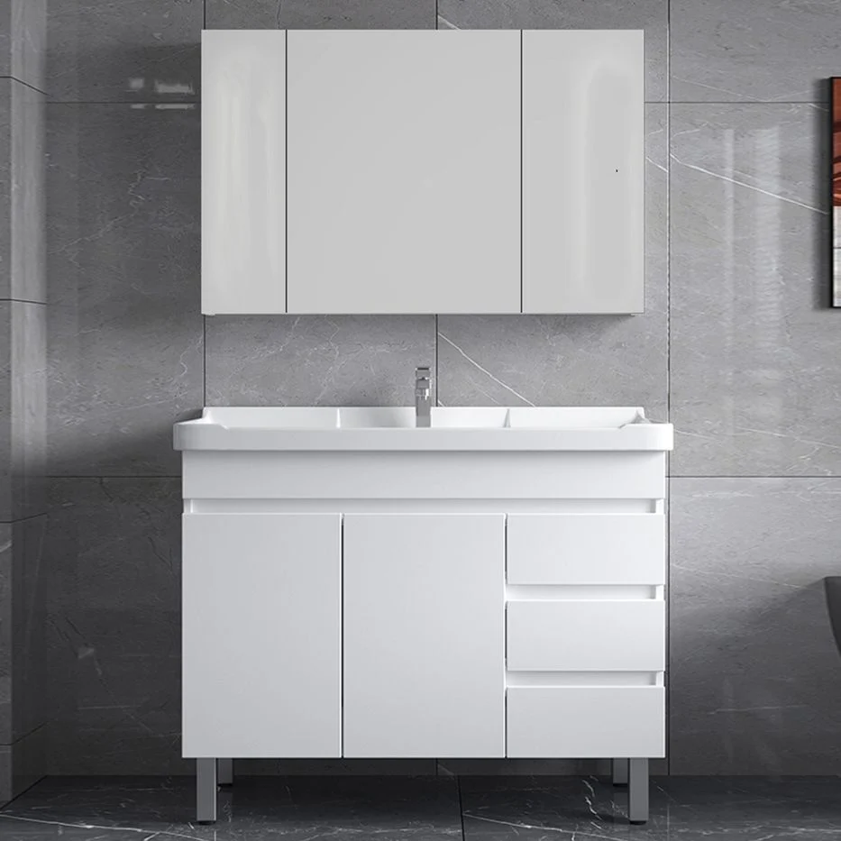 Juego de tocador independiente rectangular blanco moderno con tocador de baño individual de cerámica Clearhalo