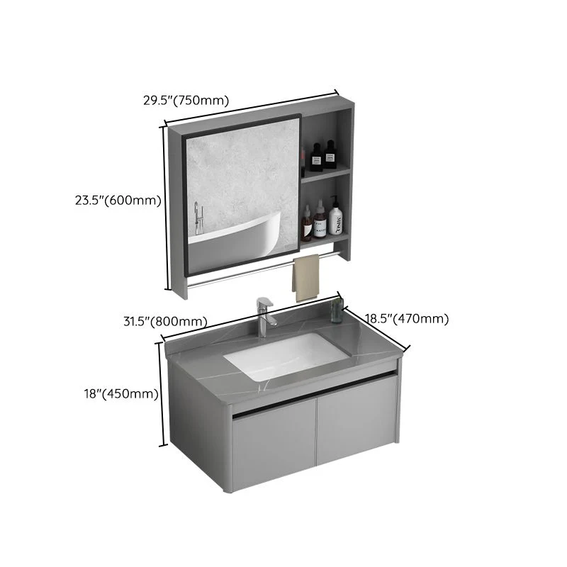 Juego de tocador individual rectangular con base de metal moderno para baño con montaje en pared Clearhalo