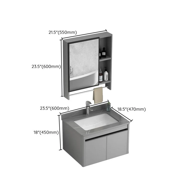 Juego de tocador individual rectangular con base de metal moderno para baño con montaje en pared Clearhalo