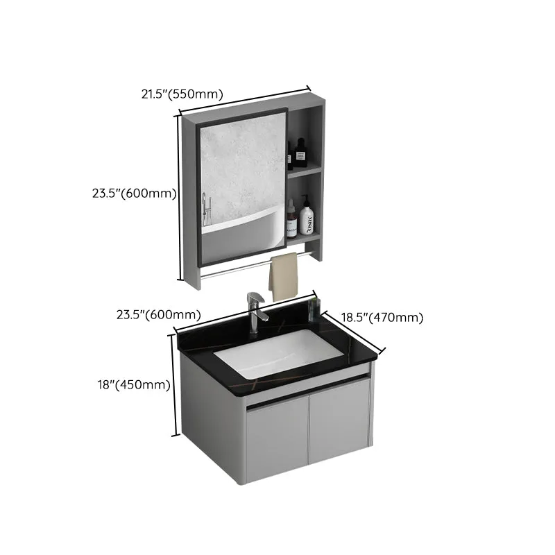 Juego de tocador individual rectangular con base de metal moderno para baño con montaje en pared Clearhalo