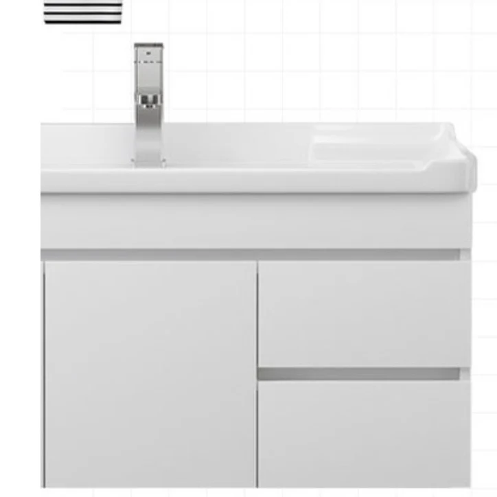 Juego de tocador de madera rectangular blanco moderno con tocador de baño individual para montaje en pared Clearhalo