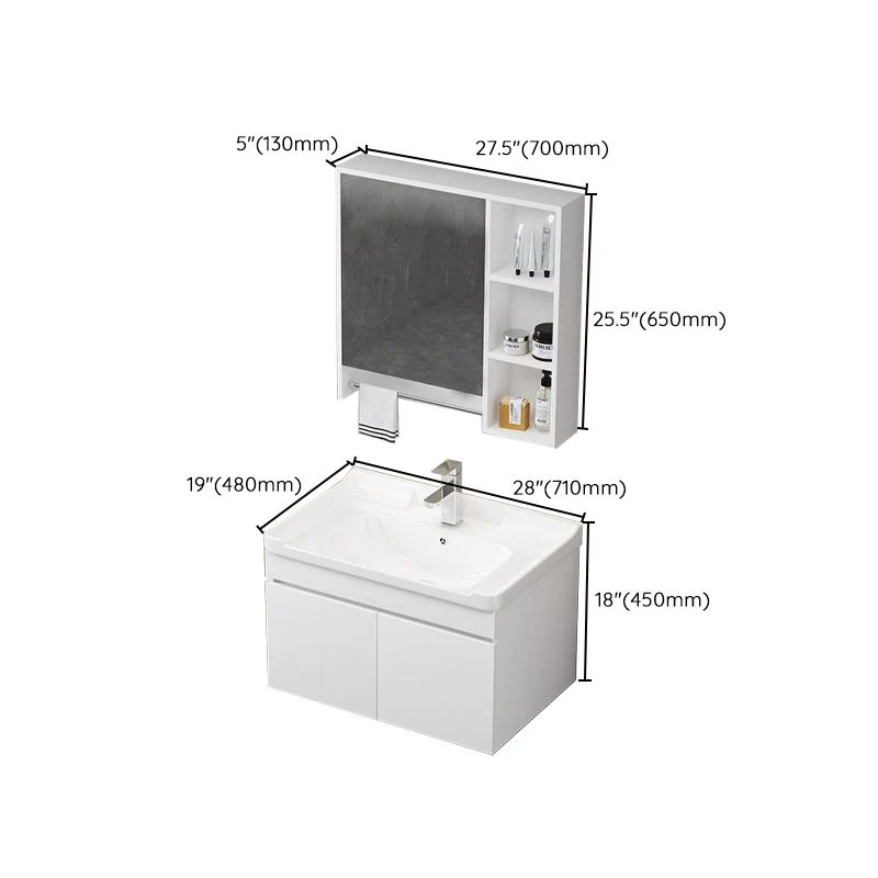 Juego de tocador de madera rectangular blanco moderno con tocador de baño individual para montaje en pared Clearhalo
