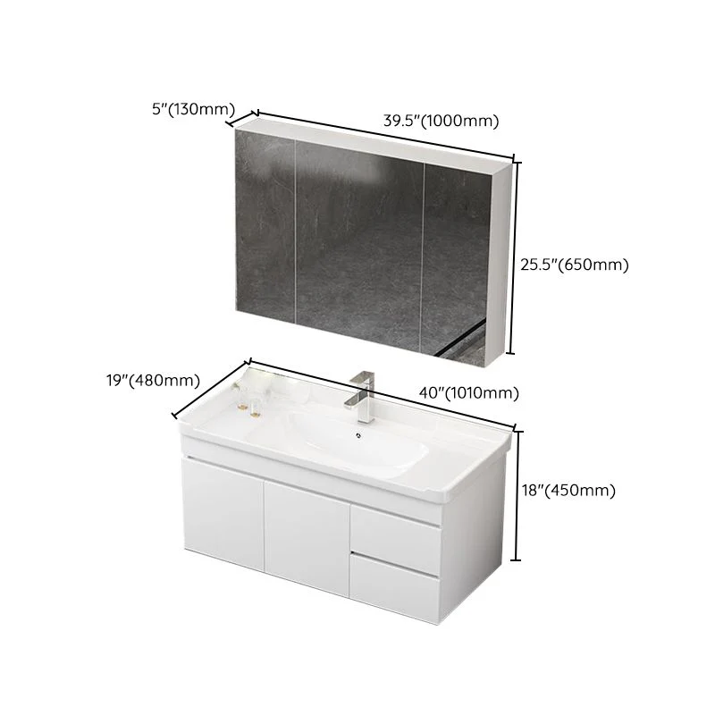 Juego de tocador de madera rectangular blanco moderno con tocador de baño individual para montaje en pared Clearhalo
