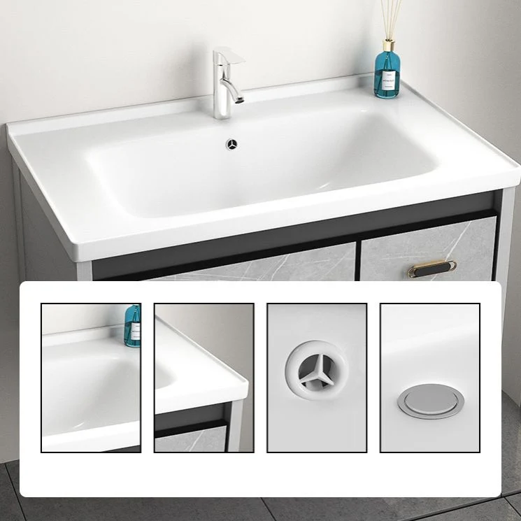 Juego de tocador de metal con montaje en pared individual, rectangular, gris, moderno Clearhalo