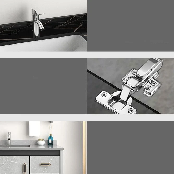 Juego de tocador de metal con montaje en pared individual, rectangular, gris, moderno Clearhalo