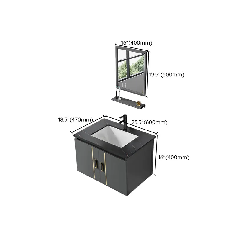Juego de tocador de metal gris con lavabo moderno y puertas para baño Clearhalo