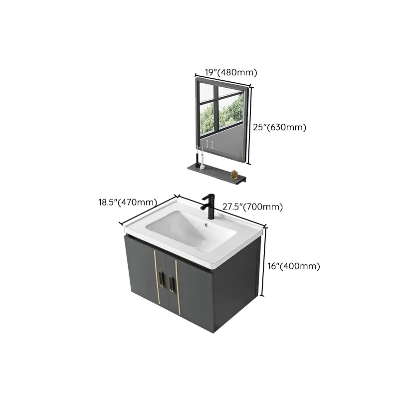 Juego de tocador de metal gris con lavabo moderno y puertas para baño Clearhalo