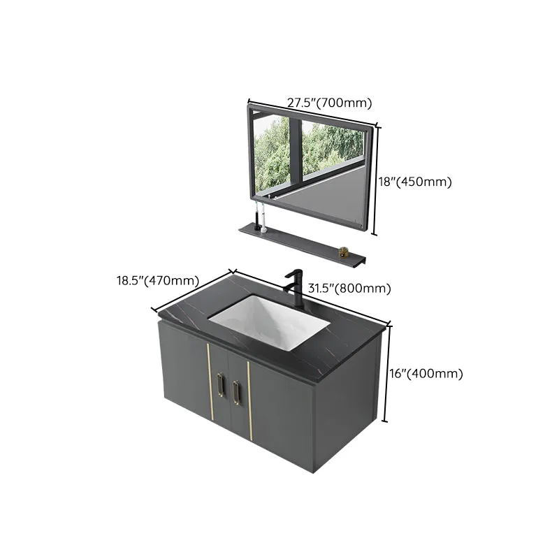 Juego de tocador de metal gris con lavabo moderno y puertas para baño Clearhalo