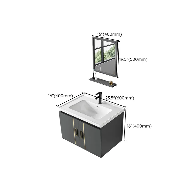 Juego de tocador de metal gris con lavabo moderno y puertas para baño Clearhalo