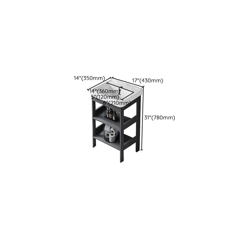 Juego de tocador de metal moderno, tocador con lavabo individual y almacenamiento abierto para baño Clearhalo