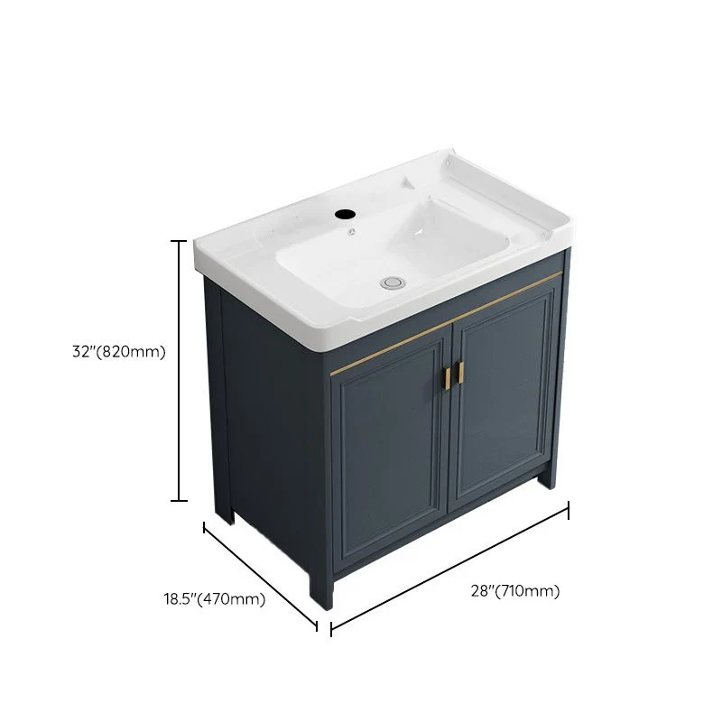 Juego de tocador moderno con cajón azul, grifo de lavabo de cerámica con espejo Clearhalo