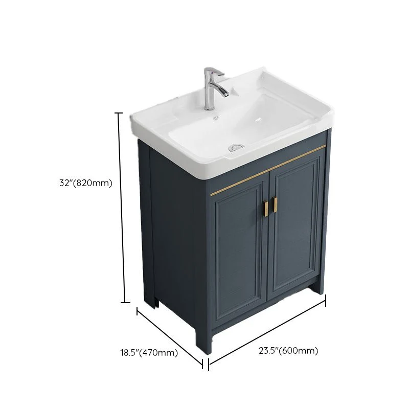 Juego de tocador moderno con cajón azul, grifo de lavabo de cerámica con espejo Clearhalo