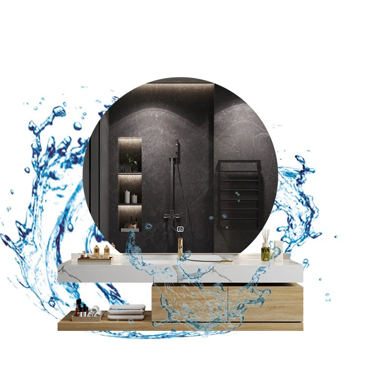 Juego de tocador moderno, estante de almacenamiento, espejo de lavabo de tocador montado en la pared con grifo Clearhalo