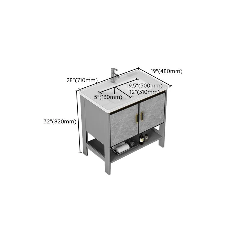 Juego de tocador moderno independiente, grifo de cajón, lavabo de cerámica con espejo Clearhalo