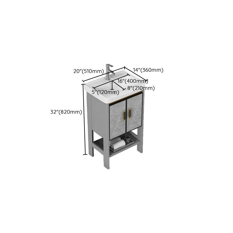 Juego de tocador moderno independiente, grifo de cajón, lavabo de cerámica con espejo Clearhalo
