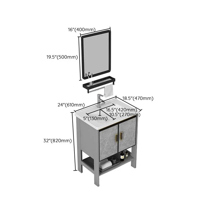 Juego de tocador moderno independiente, grifo de cajón, lavabo de cerámica con espejo Clearhalo
