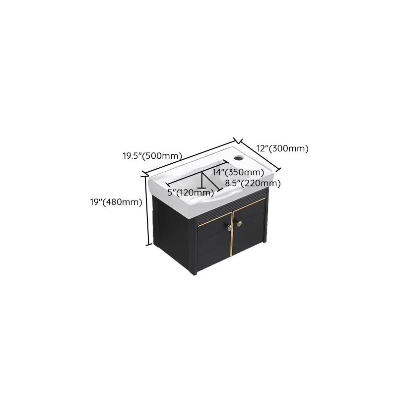 Juego de tocador moderno, lavabo de cerámica de pared, grifo negro, tocador con espejo Clearhalo