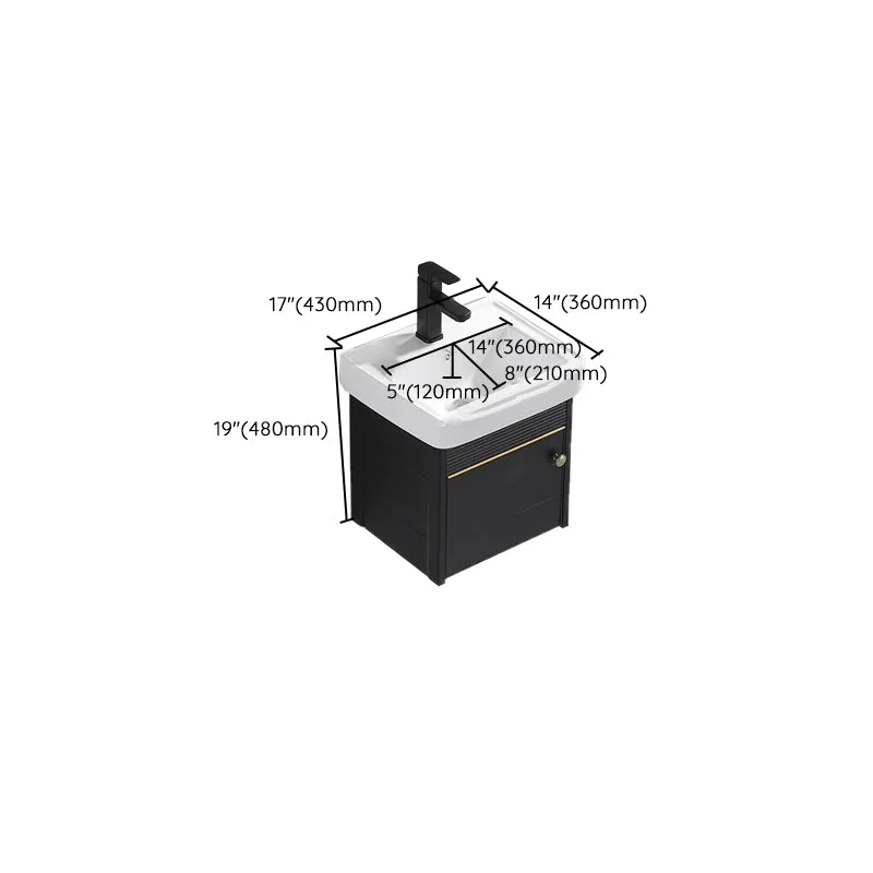 Juego de tocador moderno, lavabo de cerámica de pared, grifo negro, tocador con espejo Clearhalo