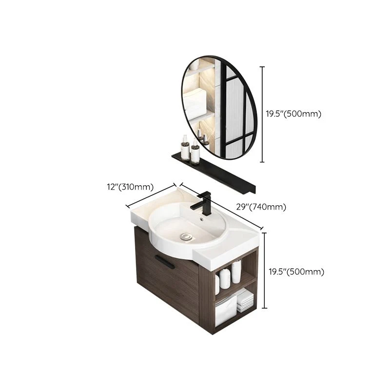 Juego de tocador moderno de madera marrón con montaje en pared y lavabo individual Clearhalo