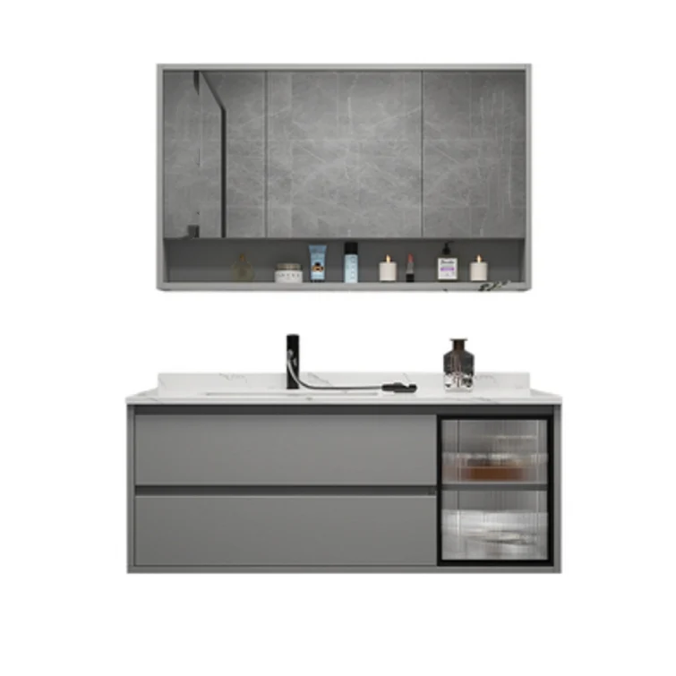 Juego de tocador moderno, tocador de baño de montaje en pared rectangular individual gris Clearhalo