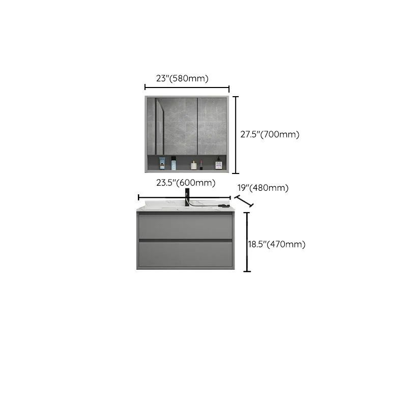 Juego de tocador moderno, tocador de baño de montaje en pared rectangular individual gris Clearhalo