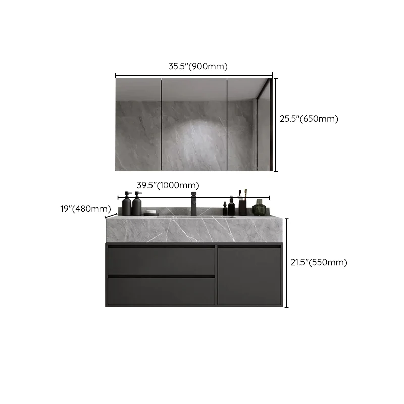 Juego de tocador de montaje en pared con lavabo de baño moderno con espejo Clearhalo