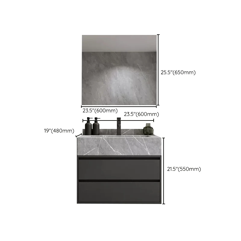 Juego de tocador de montaje en pared con lavabo de baño moderno con espejo Clearhalo