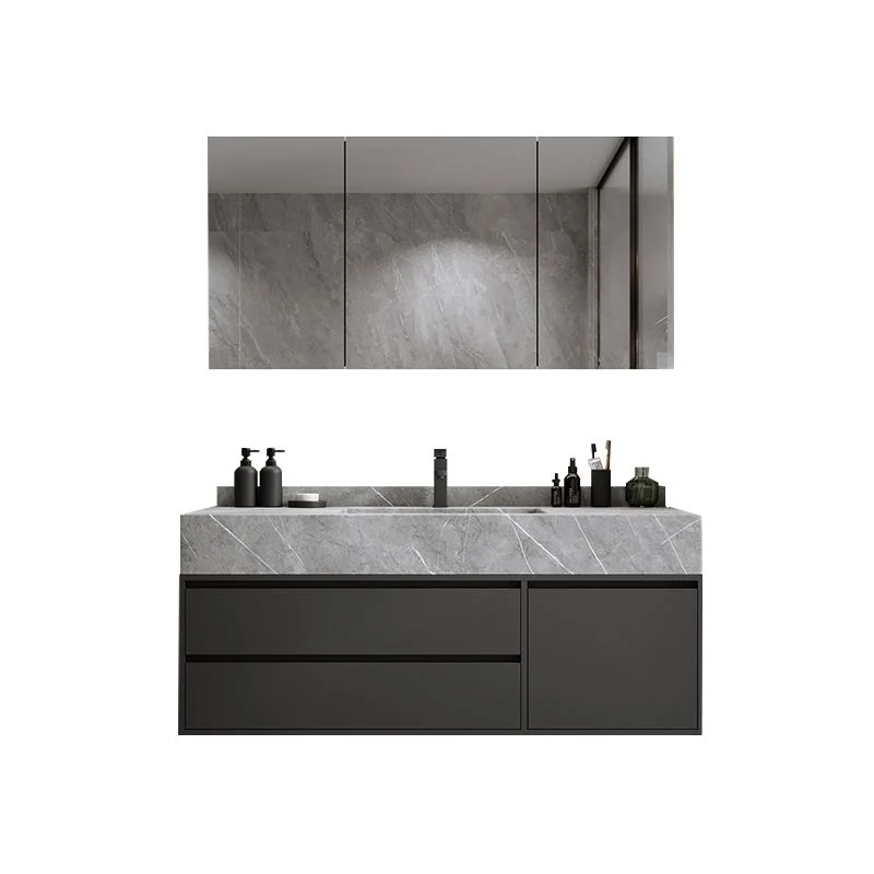 Juego de tocador de montaje en pared con lavabo de baño moderno con espejo Clearhalo